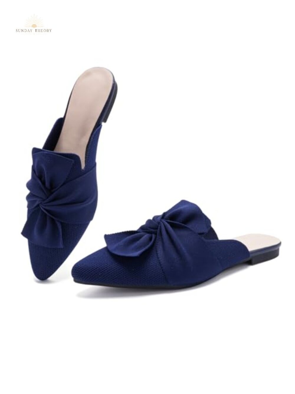 Pointed Toe Knit Mules Slip-On Flats Breathable Lightweight